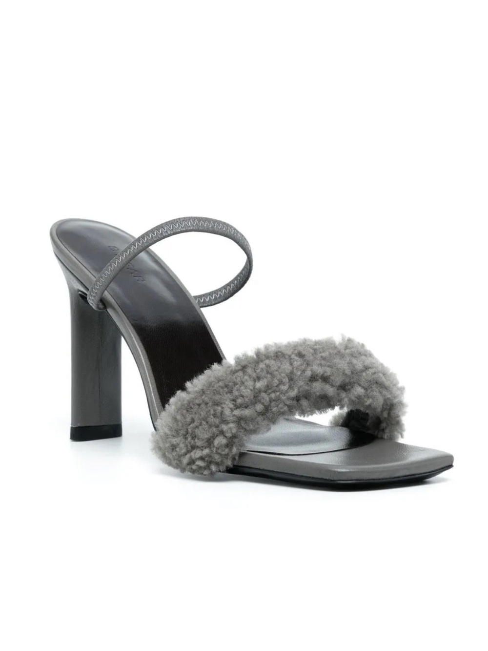 BY FAR Gray Shearling Strap Heeled Sandal